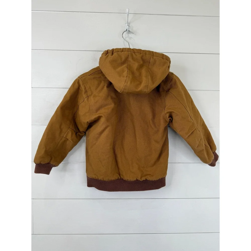 Carhartt Kids Insulated Duck Canvas Active Hooded Workwear Jacket Brown 7-8 S